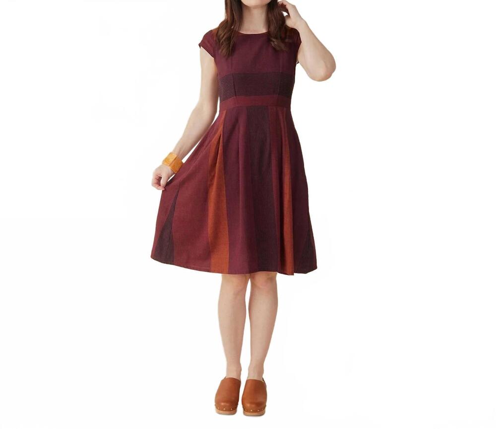 NEW MATA TRADERS devonshire dress in burgundy stripe